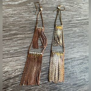 copper rose metallic fringe earrings with rhinestone accents Dangle women’s 5”